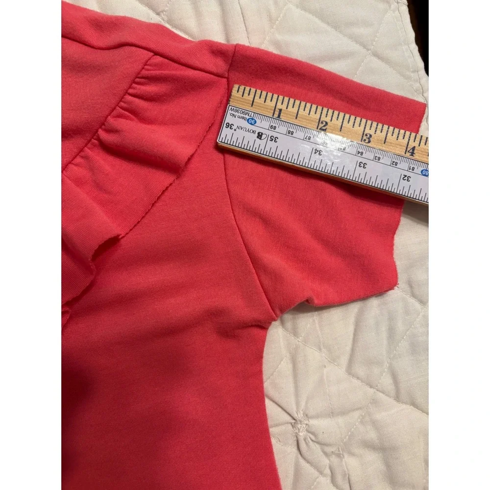 GB Girls Ruffle Hoodie Dress Casual Coral Pink Short Sleeve Raw edged hems M EUC
